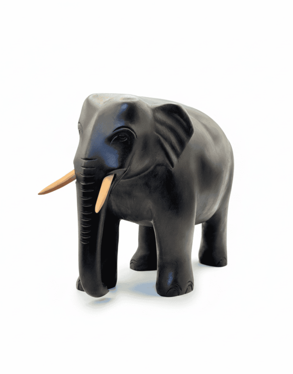 Hand-Carved Black Wooden 'Large Elephant' Ornament – Symbol of Strength & Good Fortune