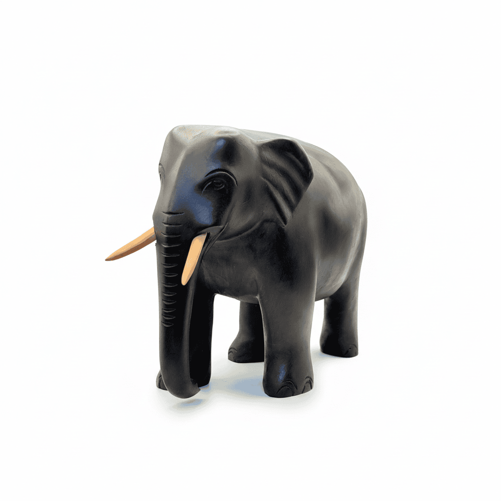 Hand-Carved Black Wooden 'Large Elephant' Ornament – Symbol of Strength & Good Fortune