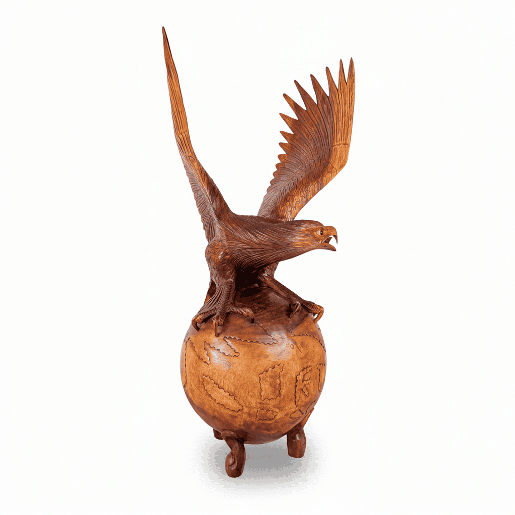 Hand-Carved Suar Wood Eagle Sculpture - Luxury Statement Home Decor - Sky Sovereign  -100cm Suar Wood Eagle Masterpiece