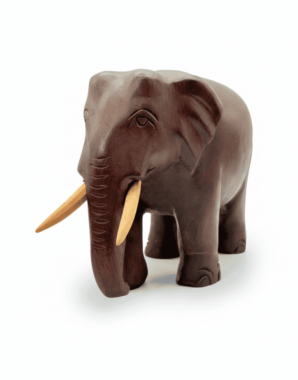 Hand-Carved Black Wooden 'Medium Elephant' Ornament – Symbol of Strength & Good Fortune
